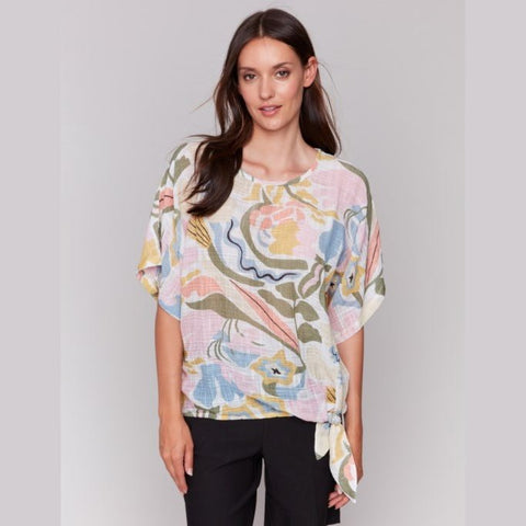 Eliana Printed Cotton Gauze Blouse With Side Tie - Lady of the Lake