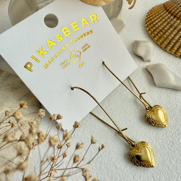 Elizabeth Vintage Heart Shaped Locket Drop Earrings - Lady of the Lake