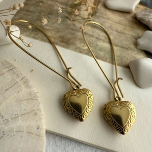 Elizabeth Vintage Heart Shaped Locket Drop Earrings - Lady of the Lake