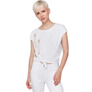 Erin Foil Printed Front Knot Knit Top - Lady of the Lake