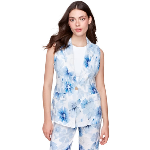 Estelle Printed Linen Blend Vest - Lady of the Lake