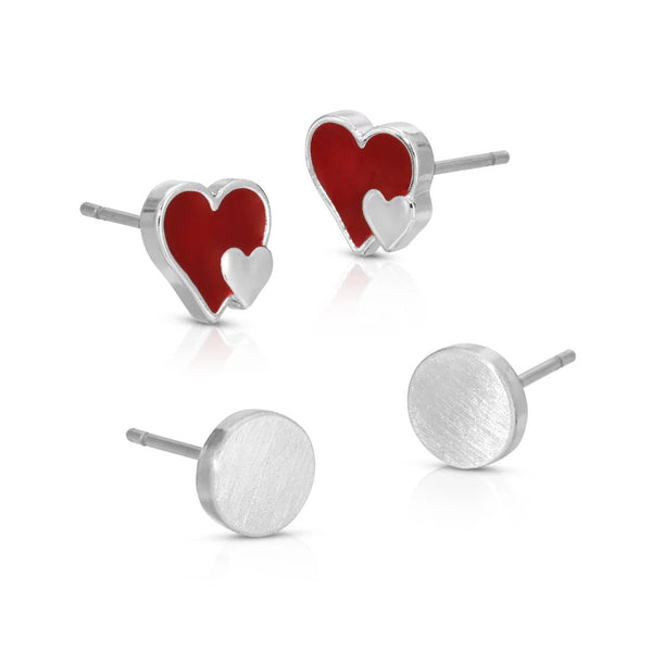 Extra Love - Hearts + Round Stud Earrings - Lady of the Lake