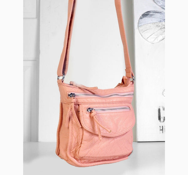 Faux Leather Crossbody Bag With Front Pockets