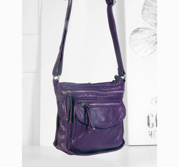 Faux Leather Crossbody Bag With Front Pockets