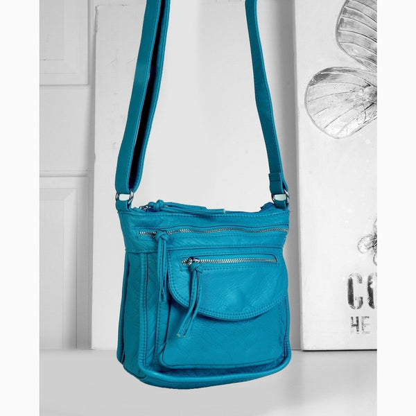 Faux Leather Crossbody Bag With Front Pockets