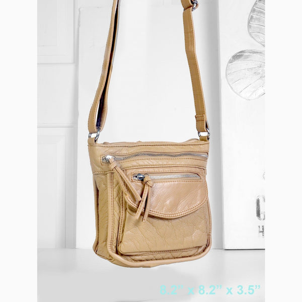 Faux Leather Crossbody Bag With Front Pockets