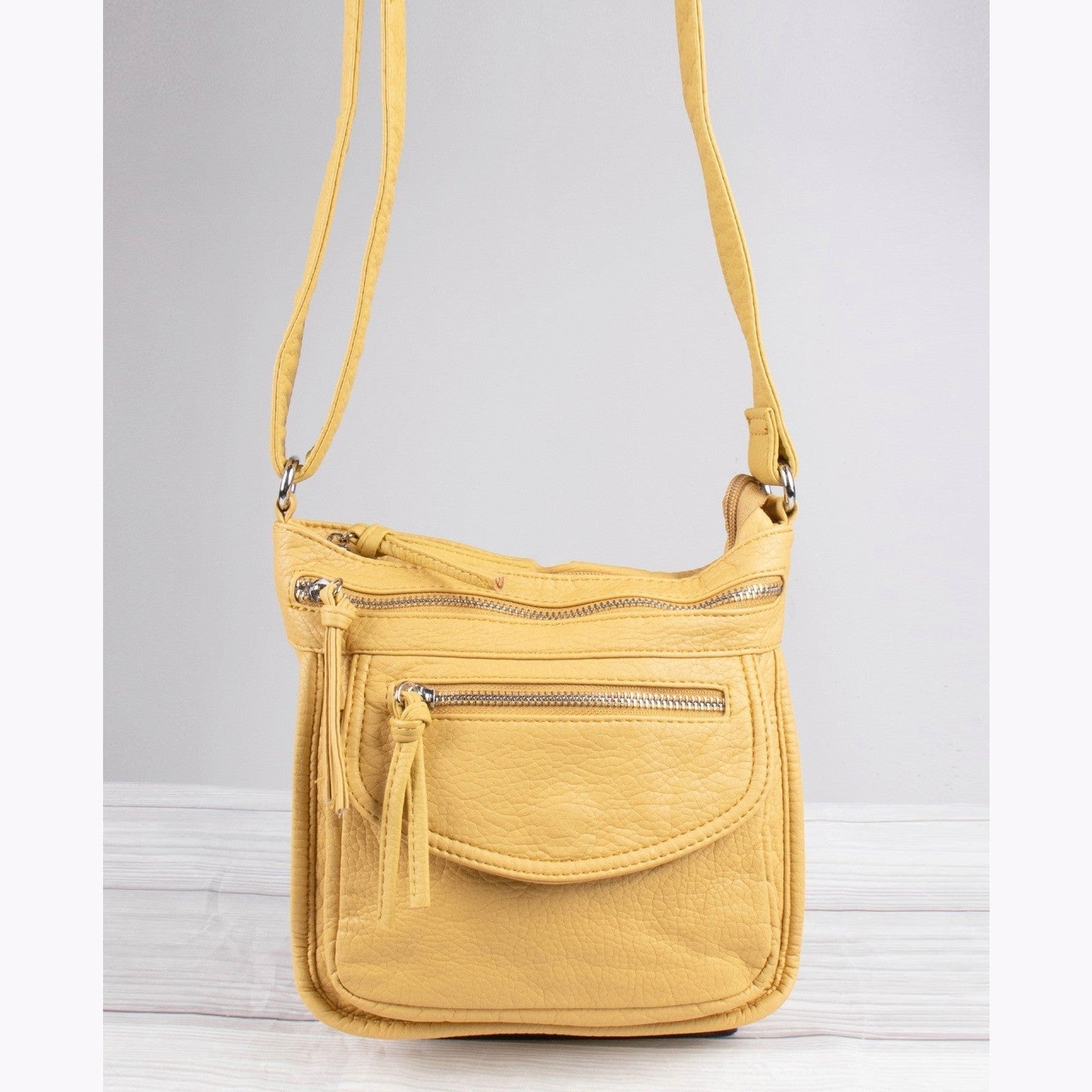 Faux Leather Crossbody Bag With Front Pockets