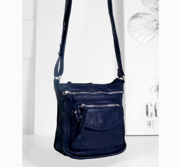 Faux Leather Crossbody Bag With Front Pockets