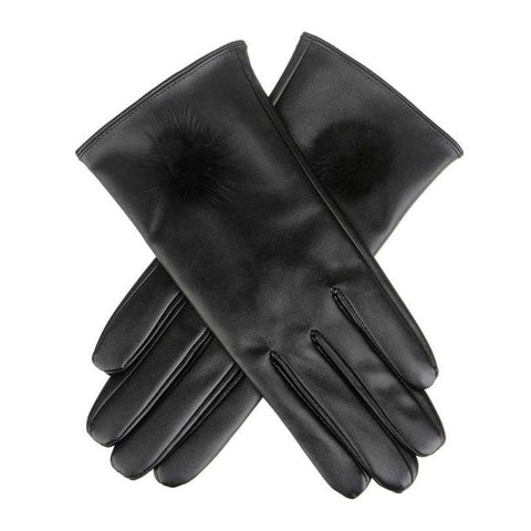 Faux Leather Glove With Pom Pom