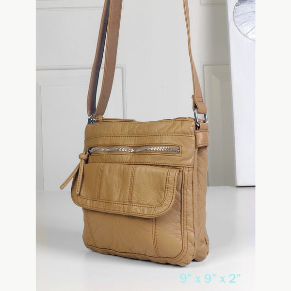 Faux Leather Satchel With Multi Pocket And Front Zipper