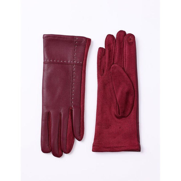 Faux Leather & Suede Texting Gloves With Stitch Detail - Lady of the Lake