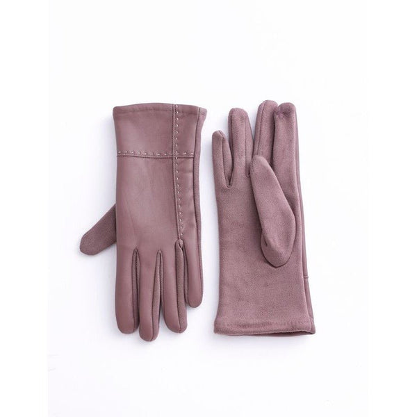 Faux Leather & Suede Texting Gloves With Stitch Detail - Lady of the Lake