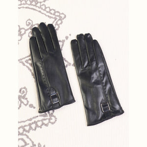 Faux Leather Touch Screen Gloves With Buckle