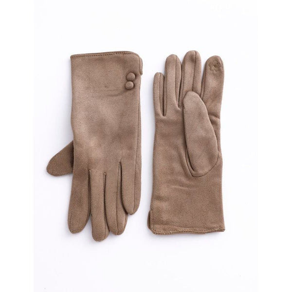 Faux Suede Texting Gloves With Button Detail - Lady of the Lake