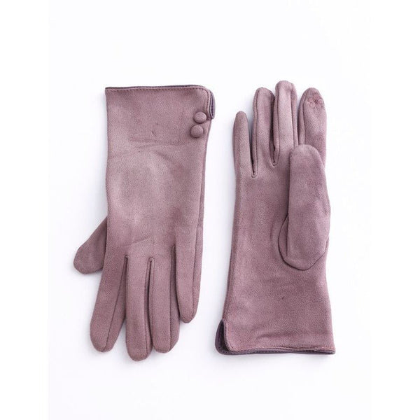 Faux Suede Texting Gloves With Button Detail - Lady of the Lake