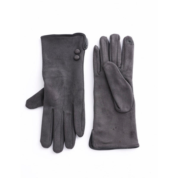 Faux Suede Texting Gloves With Button Detail - Lady of the Lake