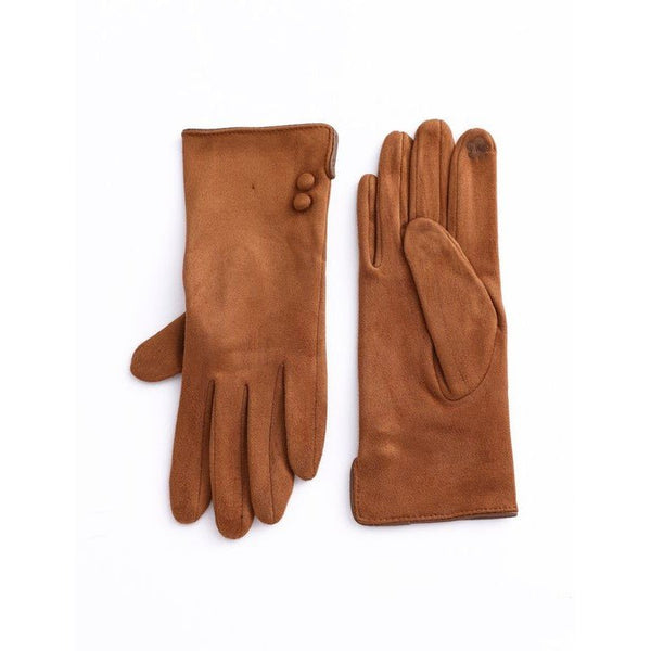 Faux Suede Texting Gloves With Button Detail - Lady of the Lake