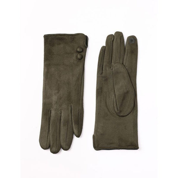 Faux Suede Texting Gloves With Button Detail - Lady of the Lake