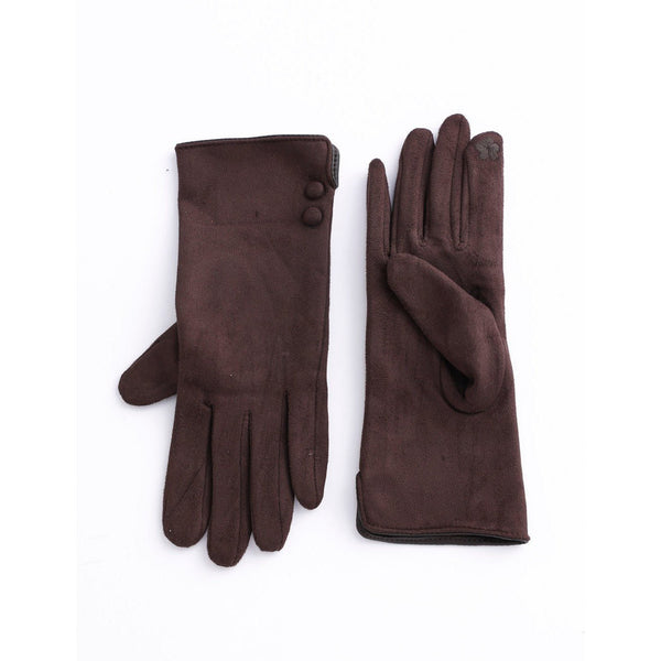 Faux Suede Texting Gloves With Button Detail - Lady of the Lake