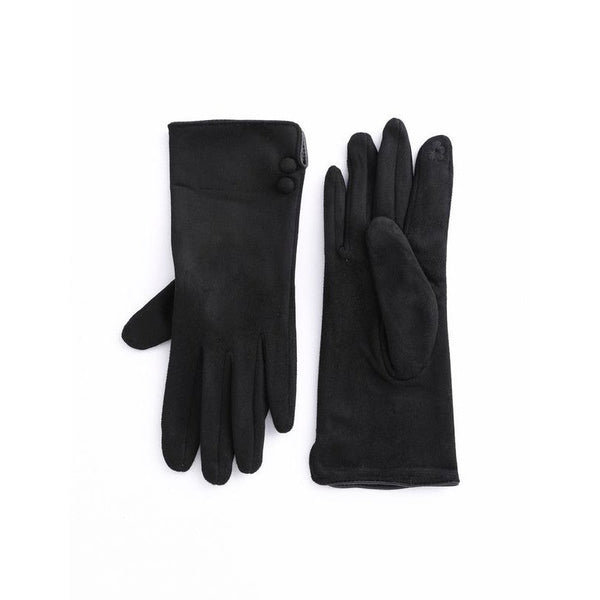 Faux Suede Texting Gloves With Button Detail - Lady of the Lake