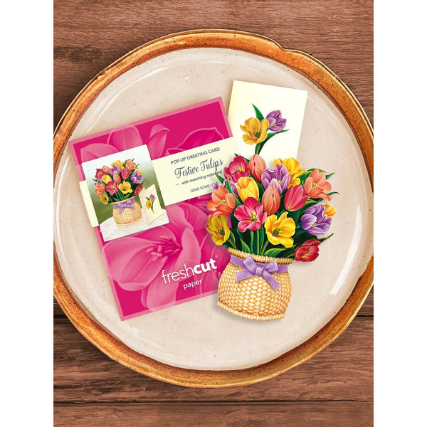 Festive Tulips - Mini Pop - up Greeting Card - Blank - Lady of the Lake