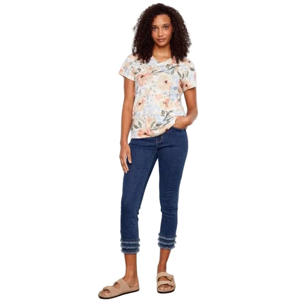 Finley Printed V - Neck Short Sleeve T-Shirt - Lady of the Lake