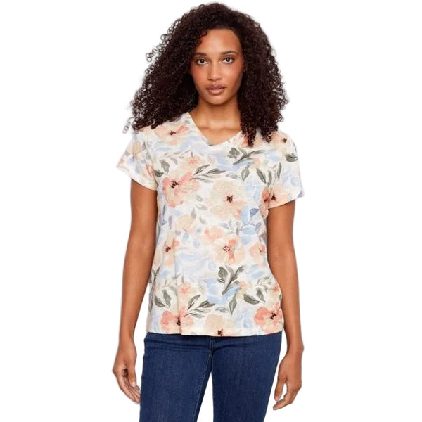 Finley Printed V - Neck Short Sleeve T-Shirt - Lady of the Lake