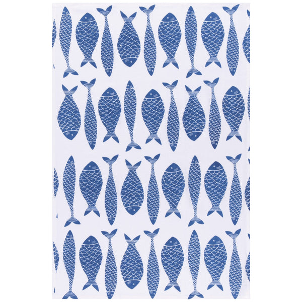 Fish Print Royal Blue Floursack Dishtowels - Set of 2 - Lady of the Lake