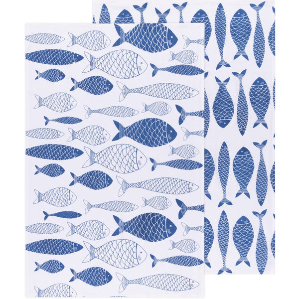 Fish Print Royal Blue Floursack Dishtowels - Set of 2 - Lady of the Lake