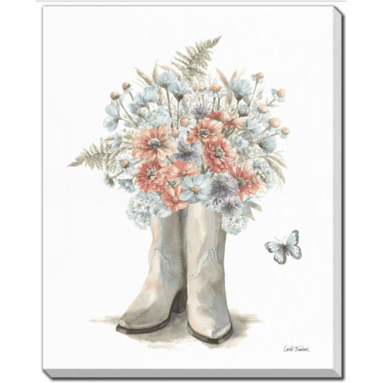 Floral Boots I - Hand Embellished Printed Canvas - Lady of the Lake