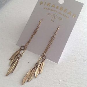 Four Feathers Chain Drop Earrings - Lady of the Lake