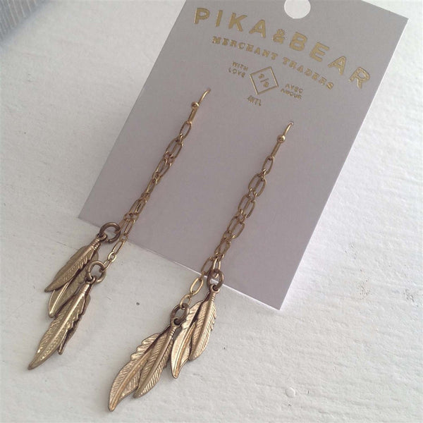 Four Feathers Chain Drop Earrings - Lady of the Lake