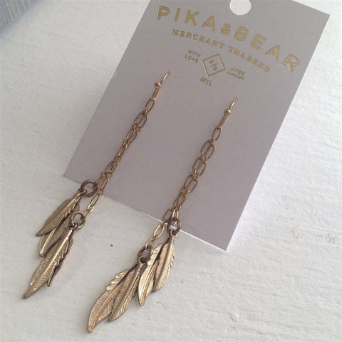 Four Feathers Chain Drop Earrings - Lady of the Lake