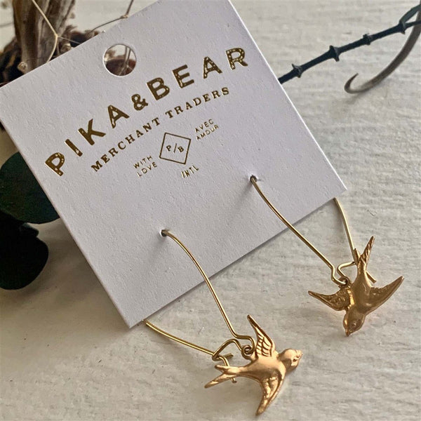 Free Bird Raw Brass Sparrow Drop Earrings - Lady of the Lake