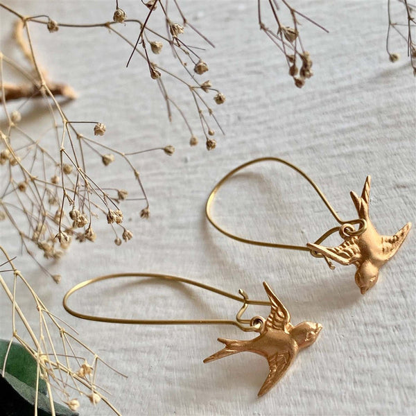 Free Bird Raw Brass Sparrow Drop Earrings - Lady of the Lake