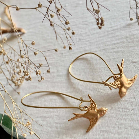 Free Bird Raw Brass Sparrow Drop Earrings - Lady of the Lake