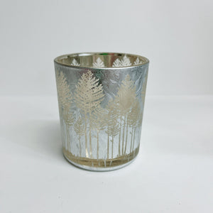 Frosted Silver Pine Tree Tea Light Holder