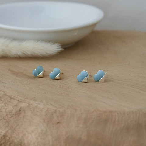 Full Heart Stud Earrings With Amazonite