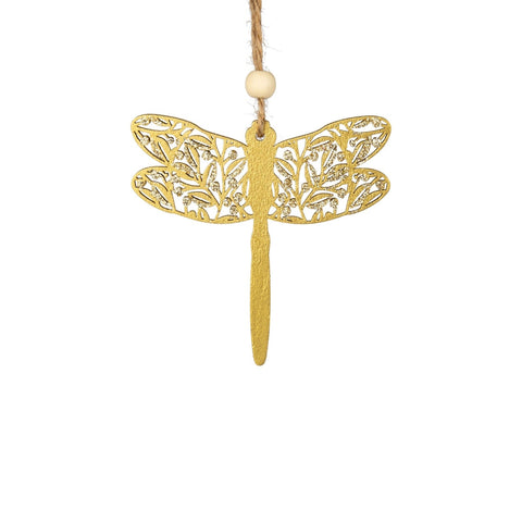 Gold & Cream Wood Filigree Dragonfly Ornament - Lady of the Lake