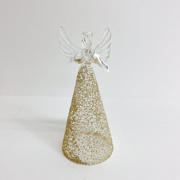 Gold Glittered Glass Angel Ornament