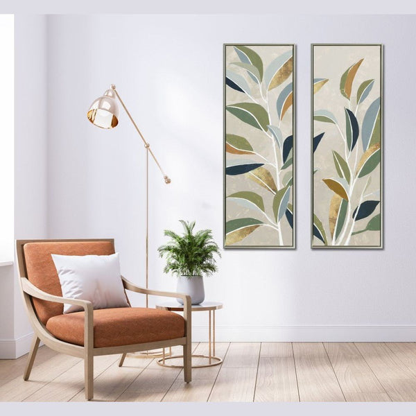 Golden Mosaic Leaves II - Hand Embellished Canvas In Floating Frame - Lady of the Lake