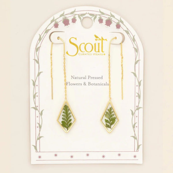 Green Bracken Fern - Pressed Flower Thread Earring - Lady of the Lake