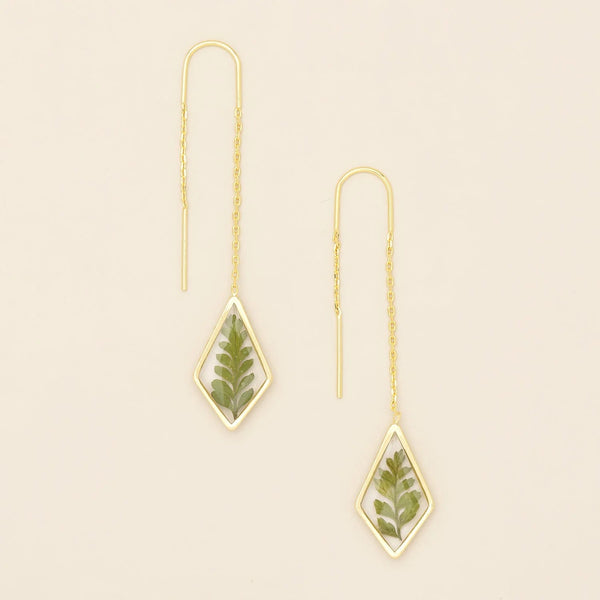 Green Bracken Fern - Pressed Flower Thread Earring - Lady of the Lake
