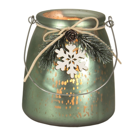 Green Mercury Glass Tea-Light Lantern