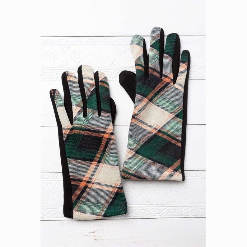 Green & Orange Plaid Texting Gloves