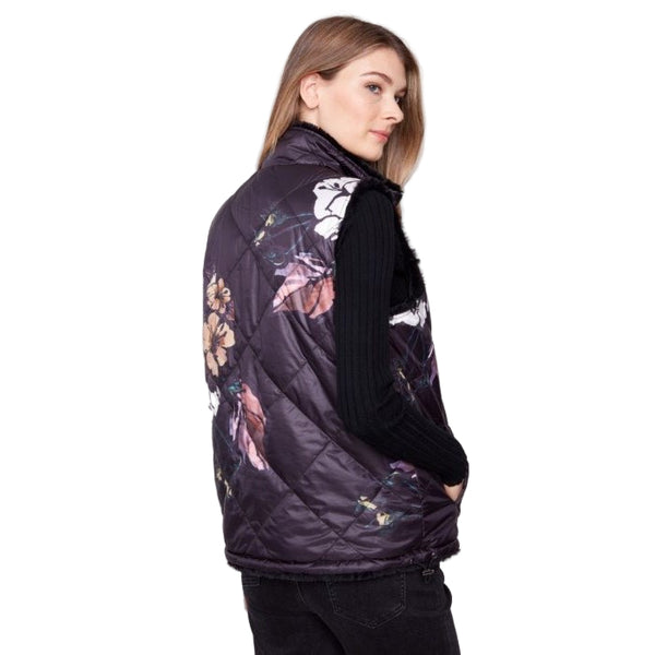 Harmony Printed Reversible Quilted Faux Fur Vest - Lady of the Lake