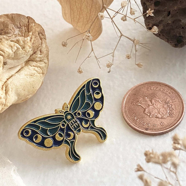 Havilland Moon Phase Moth Lapel Pin - Lady of the Lake