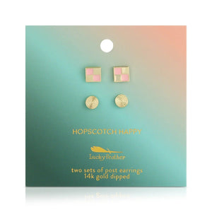 Hopscotch Happy - Checkerboard + Swirl Stud Earrings - Lady of the Lake