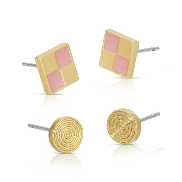 Hopscotch Happy - Checkerboard + Swirl Stud Earrings - Lady of the Lake