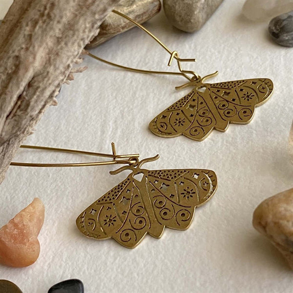 I Love Lamp Brass Moth Drop Earrings - Lady of the Lake